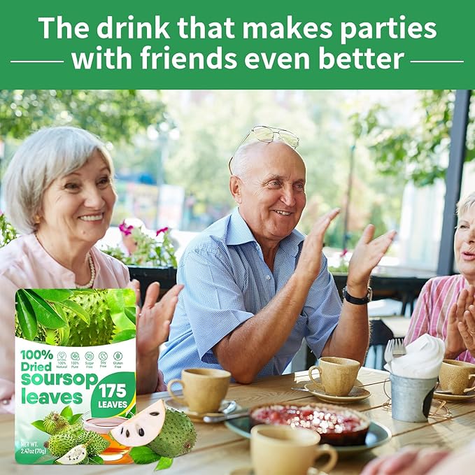 175+ Soursop Graviola Dried Leaves for Tea - 100% Natural Whole Dried Soursop Leaves, 2.47 oz (70 g), No Additives or Preservatives, Herbal Tea, Caffeine Free, Sugar/Soy/Gluten Free