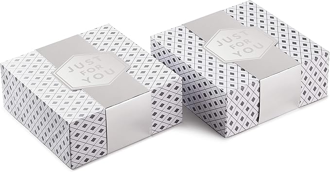 Hallmark 10" Large Gift Boxes with Wrap Bands (2-Pack: Silver and White, "Just For You") for Weddings, Graduations, Christmas, Birthdays, Wrapped Treats and Cookies