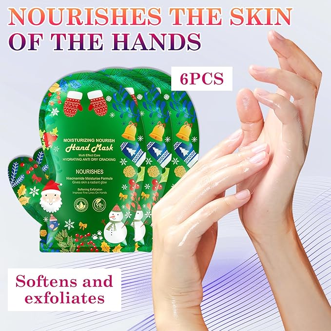 6 Pairs Hand Masks Moisturizing Gloves, Hydrating Hand Mask Moisturizer Gloves Care for Dry Cracked Hands, Smooth Long Lasting Soft Firming Hand Mask Gift Set for Men Women（P