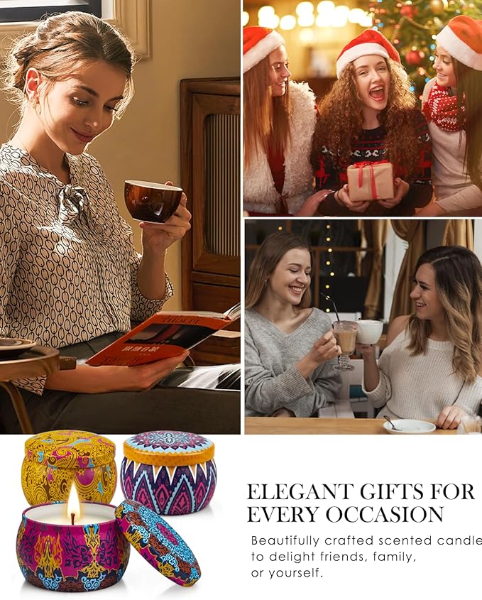 Scented Candles Gifts Set, 4 Pack Aromatherapy Candles for Home Scented, Stress Relief Gifts for Women, 120 H Lasting Burn Natural Soy Wax Candle for Birthday Valentine Mother's Christmas Day