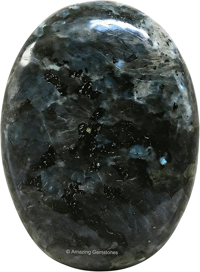 Amazing Gemstone Larvikite Crystals and Healing Stones - Large Palm Stone Crystals Piedra - Crystal for Good Luck, Balanced Positive Energy, Meditation - Unique Stocking Stuffers, Gifts for Women, Men