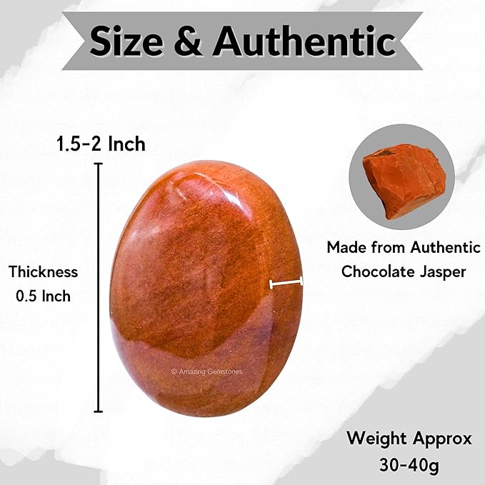 Amazing Gemstone Chocolate Jasper Crystals and Healing Stones - Large Palm Stone Crystals Piedra - Crystal for Good Luck, Positive Energy, Meditation - Unique Stocking Stuffers and Birthday Gifts