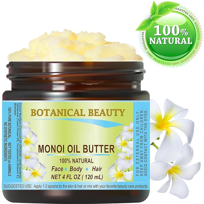 Botanical Beauty MONOI OIL BUTTER Pure Natural Virgin Unrefined RAW for FACE, SKIN, BODY, DAMAGED HAIR, NAILS (4 Fl Oz)