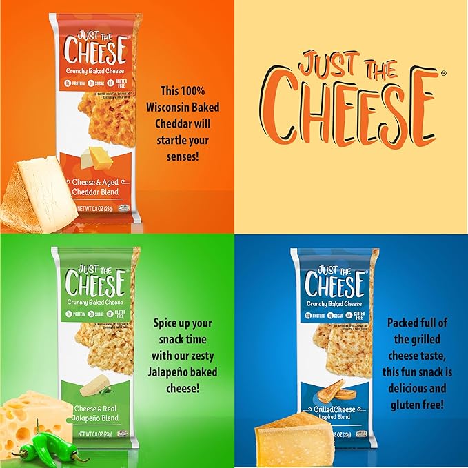 Just the Cheese Cheese Crisps | High Protein Baked Keto Snack | Made with 100% Real Cheese | Gluten Free | Low Carb Lifestyle | CHEESE & AGED CHEDDAR BLEND, 0.8 Ounces (Pack of 10)