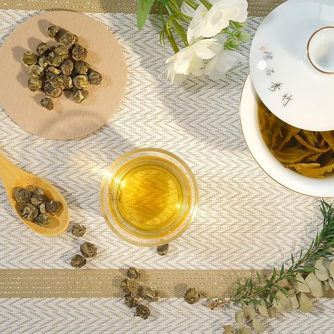 WT WEETEE Jasmine Pearls Tea Loose Leaf, Made of Jasmine Flavor with Green Tea Loose Leaf, Natural Aromatic Dragon Pearl Tea, 4oz/114g