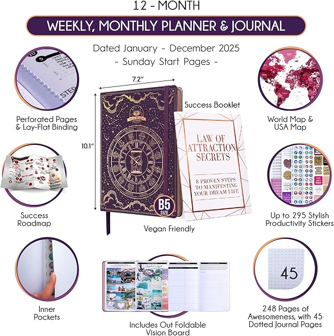 2026 Planner Weekly and Monthly | Law of Attraction Planner with Panduo App | A 12 Month Journey for Productivity, Gratitude & Goal Setting | Includes Foldable Vision Board, Gift Box & Stickers
