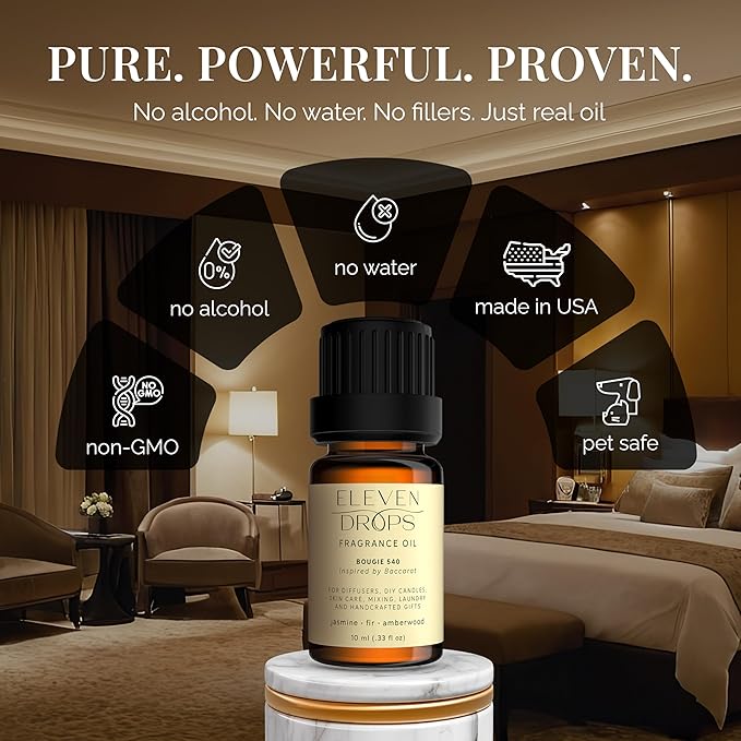 Bougie 540 Diffuser Oil – Premium Fragrance Oil with Radiant Amber & Jasmine Notes – Elegant Aroma for Cold Air Diffusers, Home, Office, Candle Making, Pet Friendly, 10ml Glass Bottle