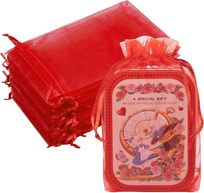 50 Pcs 6x9 Inch Organza Bags, Mesh Bags Drawstring Treat Bag Jewelry Pouch Bag for Christmas Gift Party Favor Wedding(Red)