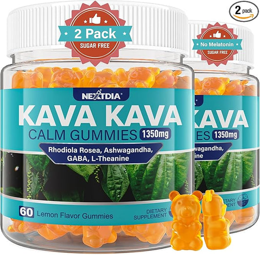 Kava Kava Gummies, Sugar Free Calm Gummies w/Rhodiola Rosea, Ashwagandha, L-Theanine, GABA, Melatonin-Free Kava Blend for Relaxation, Calm and Focus - Alternative to Kava Powder Capsules, Vegan 120 Ct