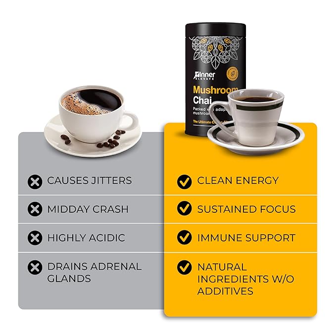 Inner Elevate Superfood Mushroom Chai - Ultimate Coffee Alternative - Adaptogenic Mushroom Tea Drink with Lion's Mane, Cordyceps, Chaga, Reishi, Turkey Tail (35 Servings)