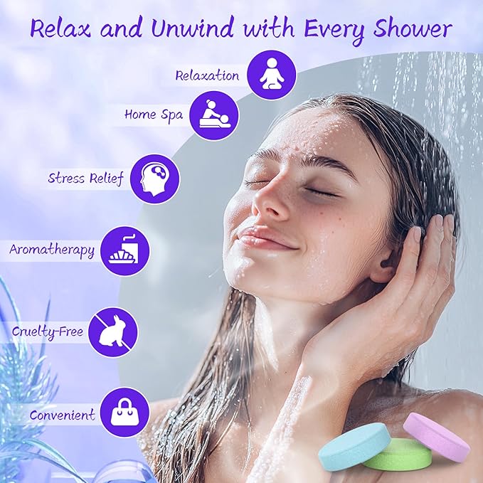 Shower Steamers Aromatherapy 8 Pack - Gifts for Women, Shower Bombs with Essential Oils, Self Care and Stress Relief Stocking Stuffers, Relaxation Birthday Gifts for Women and Men. Blue Petal Style