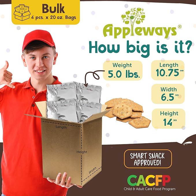 Appleways Veggie Crispy Crackers, Healthy All-Natural Vegetable Whole Grain Snack Crackers, Individually Wrapped in 4 Packs (20 oz Each), Bulk Kosher Wheat Snack, Kid-Friendly, Made in USA