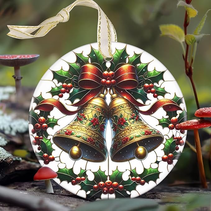 Ceramic Christmas Bell Ornament, 3.5 Inch - Tree Decoration, Gift for Christmas & Exchange