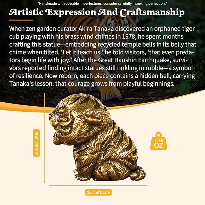 CHOVY 100% Solid Brass Baby Tiger Statue - Handcrafted Retro Animal Sculpture, Cute Desk & Shelf Decor for Living Room or Office, Unique Collectible Art Gift for Tiger Lovers & Wildlife Enthusiasts