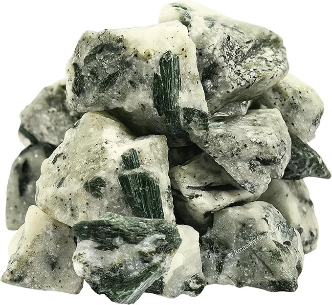 Amazing Gemstone 2 Pieces Green Tourmaline with Quartz Raw Crystals and Healing Stones, Natural Rocks for Tumbling and DIY Raw Stones and Crystals