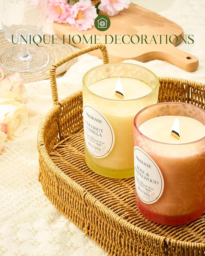 M&SENSE Pine Green Moss Strong Scented Candle, Wooden Wick Candle, 100 Hours Slow Burning No Toxin Natural Soy Wax 18oz,Calming Meditation Home Fragrance, Housewarming Gifts for Men Women