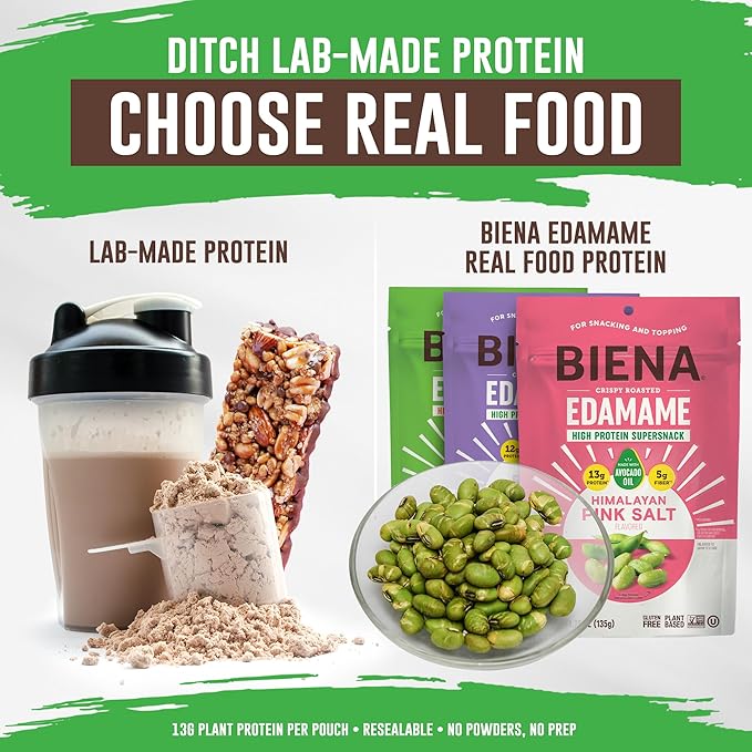 Biena Crispy Roasted Edamame Beans Snack – High Protein Snack for Adults & Kids, 12g-13g Protein per Serving - Made with Avocado Oil – Vegan, Low Carb, Gluten-Free – 3-Pack 4.75oz Variety Pack