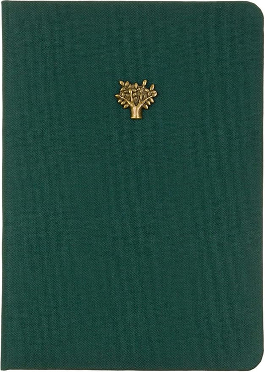 WORLD TRAVELER Eccolo Green Tree Emblem Blank Lined Journal Notebook, 256 Ruled Pages, Padded Fabric Hardcover, 5-x-7-inch