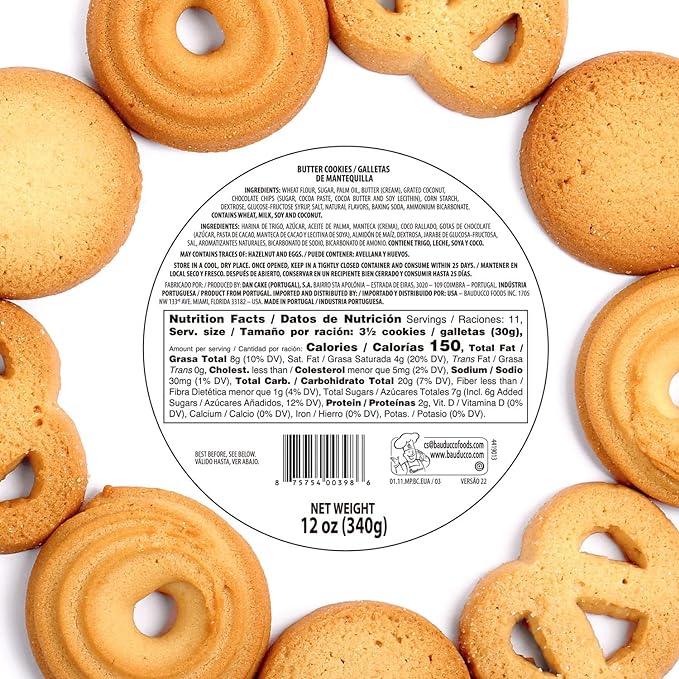 Bauducco Assorted Butter Cookies Tin, 12 oz (Pack of 1) – Traditional Danish Shortbread Style Cookies, Perfect Holiday Gift or Sweet Snack Treat - No Artificial Colors
