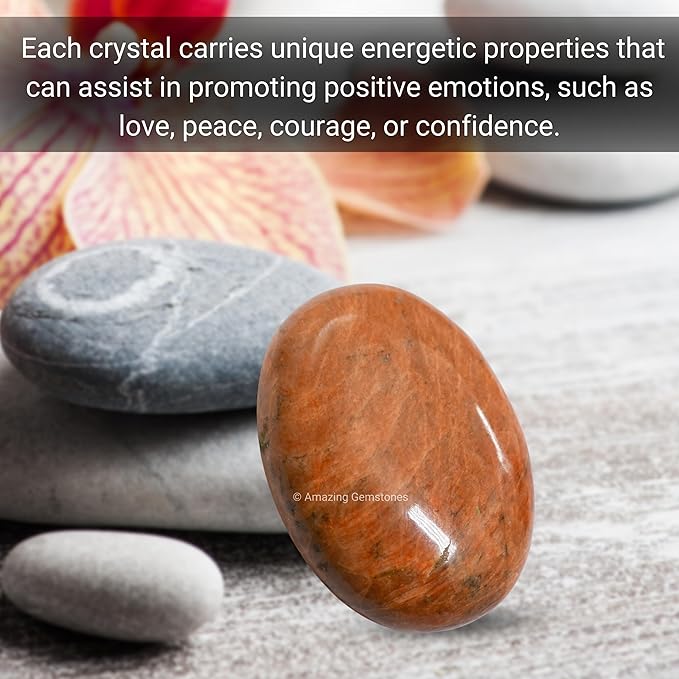 Amazing Gemstone Peach Moonstone Crystals and Healing Stones - Large Palm Stone Crystals Piedra - Crystal for Good Luck, Positive Energy, Meditation - Unique Stocking Stuffers and Gifts for Women, Men