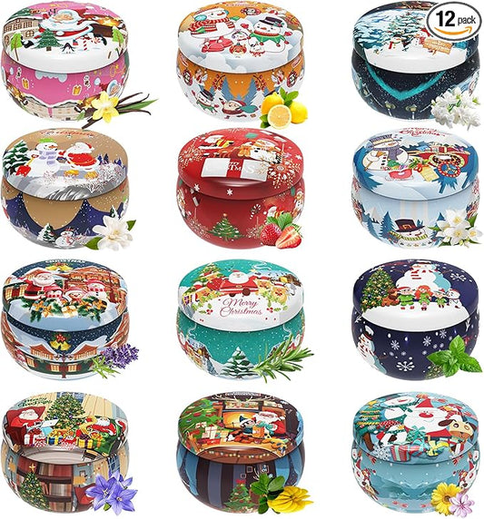 Christmas Candles Gifts for Women, Primevolve Scented Candles Set for 12 Bulk Home Aromatherapy, Strongly Fragrance Long Lasting Portable Travel Tin for Spa Bath Yoga