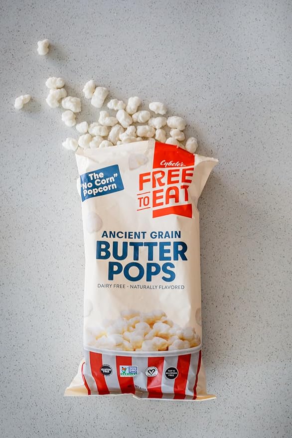 Cybele's Free-to-Eat Ancient Grain Pops - Healthy Snacks, All Natural, Gluten-Free, Vegan, No Preservatives or Additives (Butter Pops 4oz, Pack of 6)