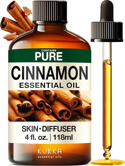 KUKKA Cinnamon Essential Oils - 4 Fl Oz - for Hair, Skin, Diffuser, Aromatherapy & DIY Soap Making Scent