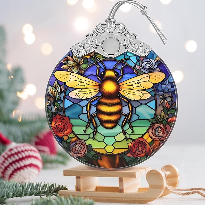Bee Stained Glass Orament - Christmas Ornament - Christmas Decorations for Tree - Holiday Present ldeas - Gift Exchange