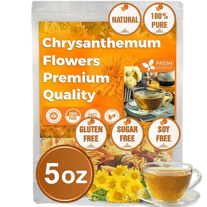 FreshDrinkUS, Premium 5oz Chrysanthemum Flowers, 100% Natural & Pure Chrysanthemum Flower Dried, Chrysanthemum Herbal Tea, No Additives, No Caffeine, Vegan