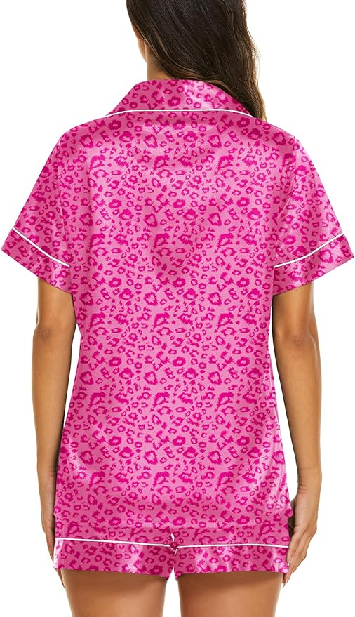 Ekouaer Silk Pajamas for Women Short Sleeve Sleepwear Soft Button Down Loungewear 2 Piece Satin Pjs Shorts Set S-XXL