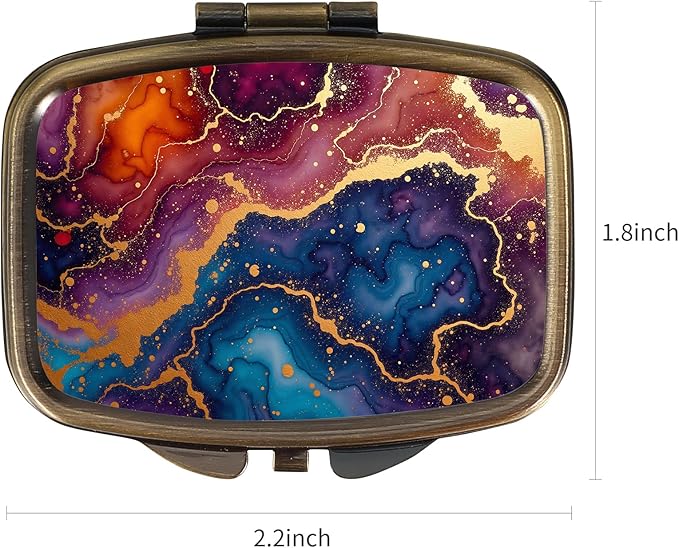 Dynippy Pill Case Pill Box with Mirror Retro Pocket 2 Compartment Medicine Case Vitamin Pill Organizer for Pocket Purse and Travel (A-Marble Ripple)