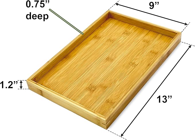 Bam & Boo Natural Bamboo Serving Tray Modern Rectangular (Bamboo, 13” x 9" x 1.2") for Food, Drinks, Decor, Vanity in Home, Kitchen, Bathroom, Coffee Table, Bed