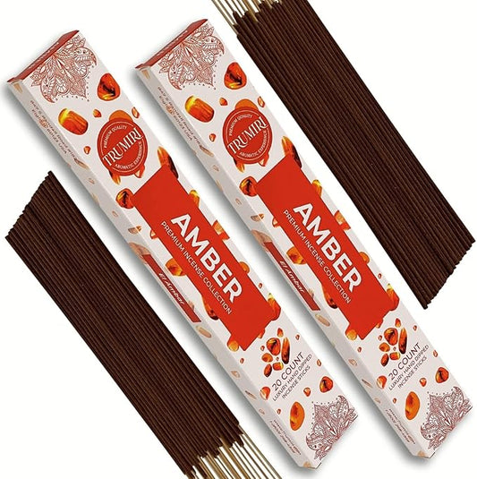 Amber Incense Sticks - Total 40 Insence-Sticks - Dual Pack of 20 Insense - Inciensos - Inscents - Natural Non Toxic Ingredients - Incents - Incence - Inscense - Insents