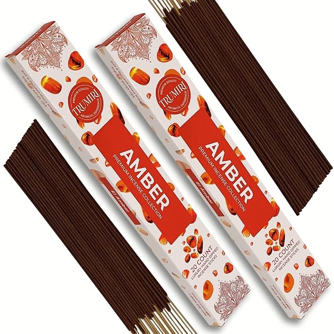Amber Incense Sticks - Total 40 Insence-Sticks - Dual Pack of 20 Insense - Inciensos - Inscents - Natural Non Toxic Ingredients - Incents - Incence - Inscense - Insents