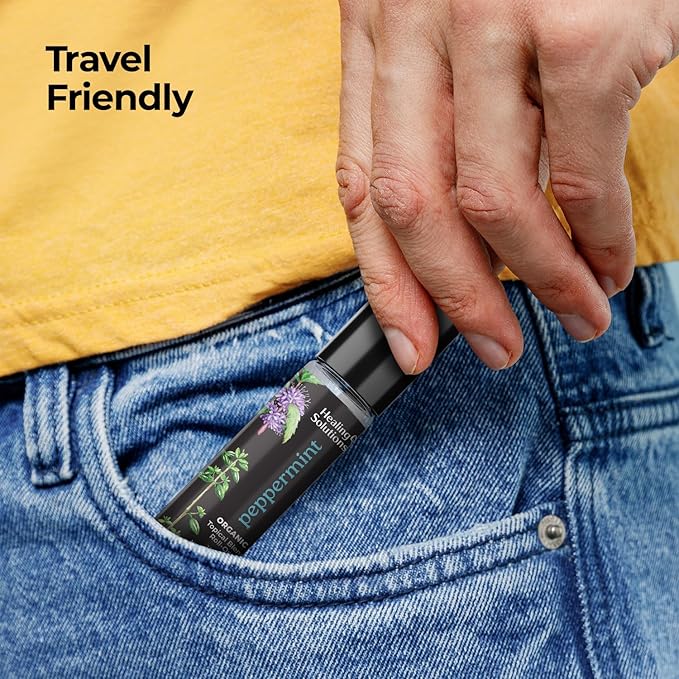 Healing Solutions (2 Pack) USDA Certified Organic Peppermint Essential Oil Roll-On Set for Body & Skin Care - Peppermint Essential Oil Roller