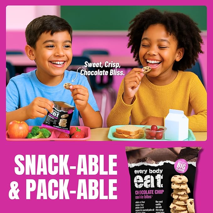 Every Body Eat Crunchy Cookie Bites, Gluten & Dairy Free, Vegan, School Safe Lunch Snacks, Single Serve (Pack of 20) (Chocolate Chip)