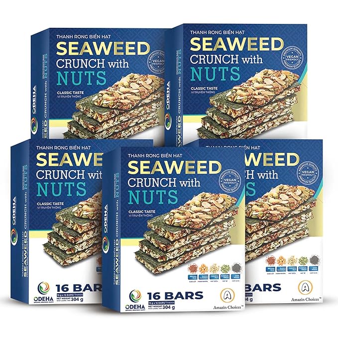 Seaweed Crunch with Nuts Classic Taste– Amazin Choices Vegan Snack Bars with Cashews, Almonds & Pumpkin Seeds – Premium Asian Chips – Seaweed Sheets – Sandwich Seaweed – Variety Pack