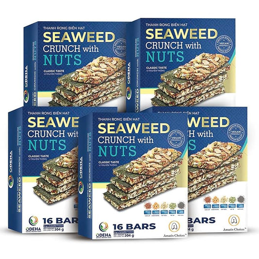 Seaweed Crunch with Nuts Classic Taste– Amazin Choices Vegan Snack Bars with Cashews, Almonds & Pumpkin Seeds – Premium Asian Chips – Seaweed Sheets – Sandwich Seaweed – Variety Pack