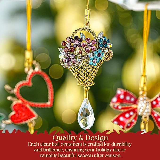 H&D HYALINE & DORA 6 Pcs Flower Basket Ornaments for Christmas Tree Basket Christmas Ornaments Decor Xmas Gifts for Flower Lovers, Women, Wife