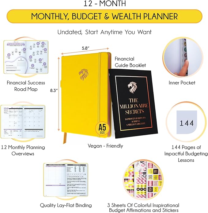 Financial Planner - Monthly Budget Planner & Monthly Bill Organizer | A 12-Month Journey to Financial Freedom | Bill Payment Tracker Organizer, Debt, Expense Tracker & Money Saving with Pockets