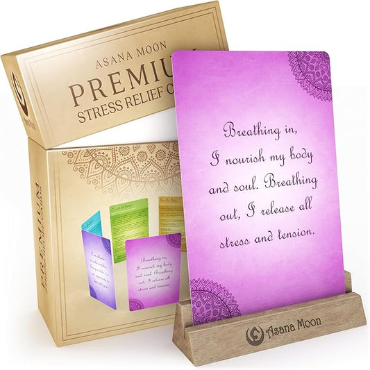 Asana Moon Stress Relief & Self Care Cards with Positive Affirmations - Calming Anti Anxiety Gift with Meditations