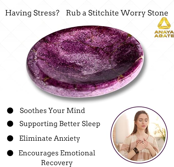 Stichtite Worry Stones – Crystal Thumb Worry Stone for Anguish, Stress – Relaxing and Soothing Balance Stones for Meditation, Stress Relief – Healing Stones and Crystals for Men and Women