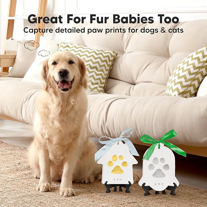 Baby Hand and Footprint Kit - Personalized Newborn Footprint Ornament, Clay Handprint Keepsake, Easy DIY Dog Paw Print Kit, Baby Shower Gifts for Boys, Girls, New Mom Gifts(Chime)