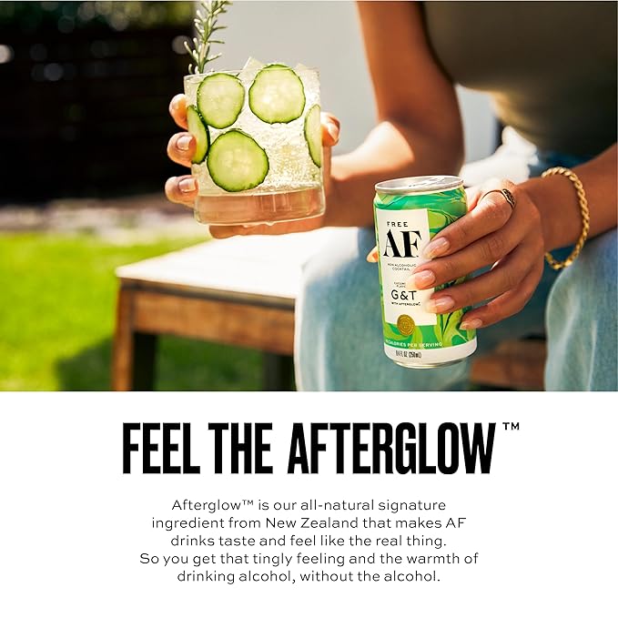 AF Drinks Non-Alcoholic Cucumber G&T | Alcohol Alternative Sparkling Cocktails with AFTERGLOW Botanical Warmth | Gluten-Free, Low-Calorie | 8.4 oz Cans (12-Pack)