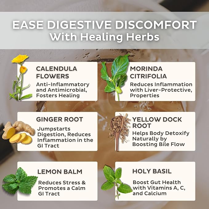 Trust Your Gut Organic Herbal Tea Blend with Lemon Balm, Holy Basil, Dandelion, Ginger Root – Liver Detox, Digestion & Gut Health Support, Gas Bloating Relief – Chocolate Mint, 30 Bags