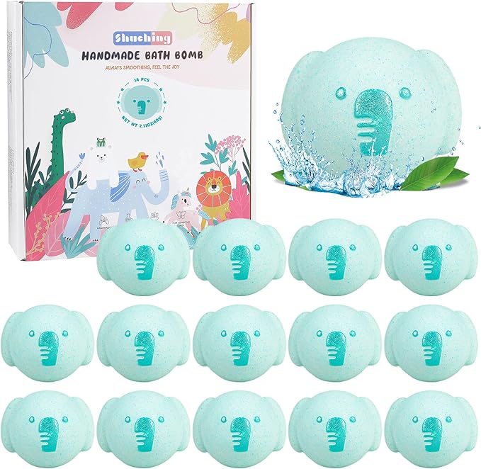 SHUCHING 14 Pcs Elephant Bath Bombs with Surprise Inside, Natural and Organic Bubble Bath Fizzy Balls, Birthday Christmas Halloween Gifts Set