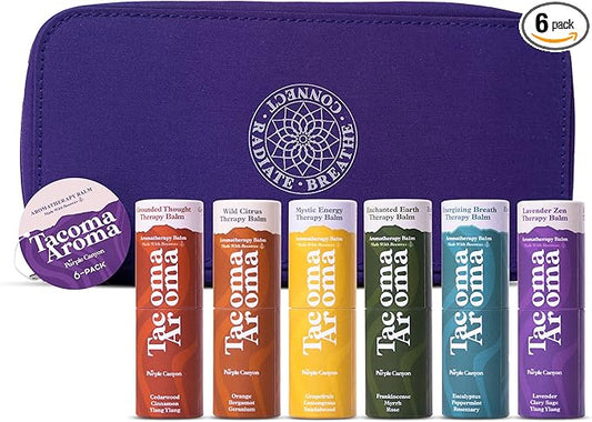Aromatherapy 6 Pack of Essential Oils Balm Sticks In Travel Case | Aromatherapy Balms Gift Set of Pure Essential Oil Blends | Perfect Mindfulness Gift and Stress Relief Gifts for Women and Men