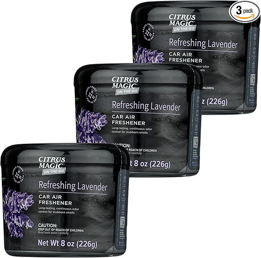 Citrus Magic On The Go Odor Absorbing Solid Car Air Freshener, Refreshing Lavender, 8-Ounce, Pack of 3