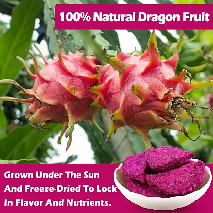 5.3oz Freeze Dried Dragon Fruit Chips – 150g Healthy Natural Pitaya Chunks for Kids & Adults, Dehydrated Fruit Snack for Drinks, Smoothies, Bakery & Cereal – Low Calorie, Gluten Free, Vegan