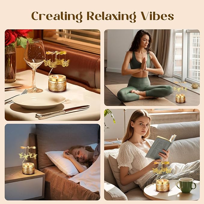 Hummingbird Rotating Scented Candle, Elegant Glass Jar Perfect for Romantic Dinners, Cozy Living Rooms or Relaxing Baths, Thoughtful Gift for Wife, Girlfriend or Friends with Rose Scent